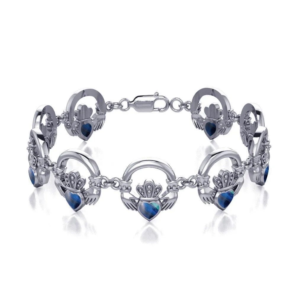 Crown it with your love ~ Celtic Knotwork Irish Claddagh Sterling Silver Bracelet with Inlaid Gem TBG738