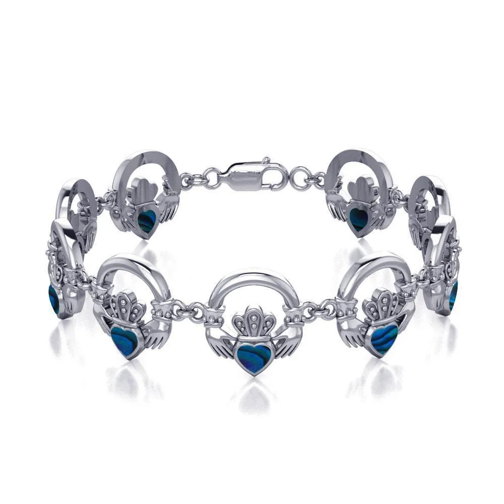 Crown it with your love ~ Celtic Knotwork Irish Claddagh Sterling Silver Bracelet with Inlaid Gem TBG738