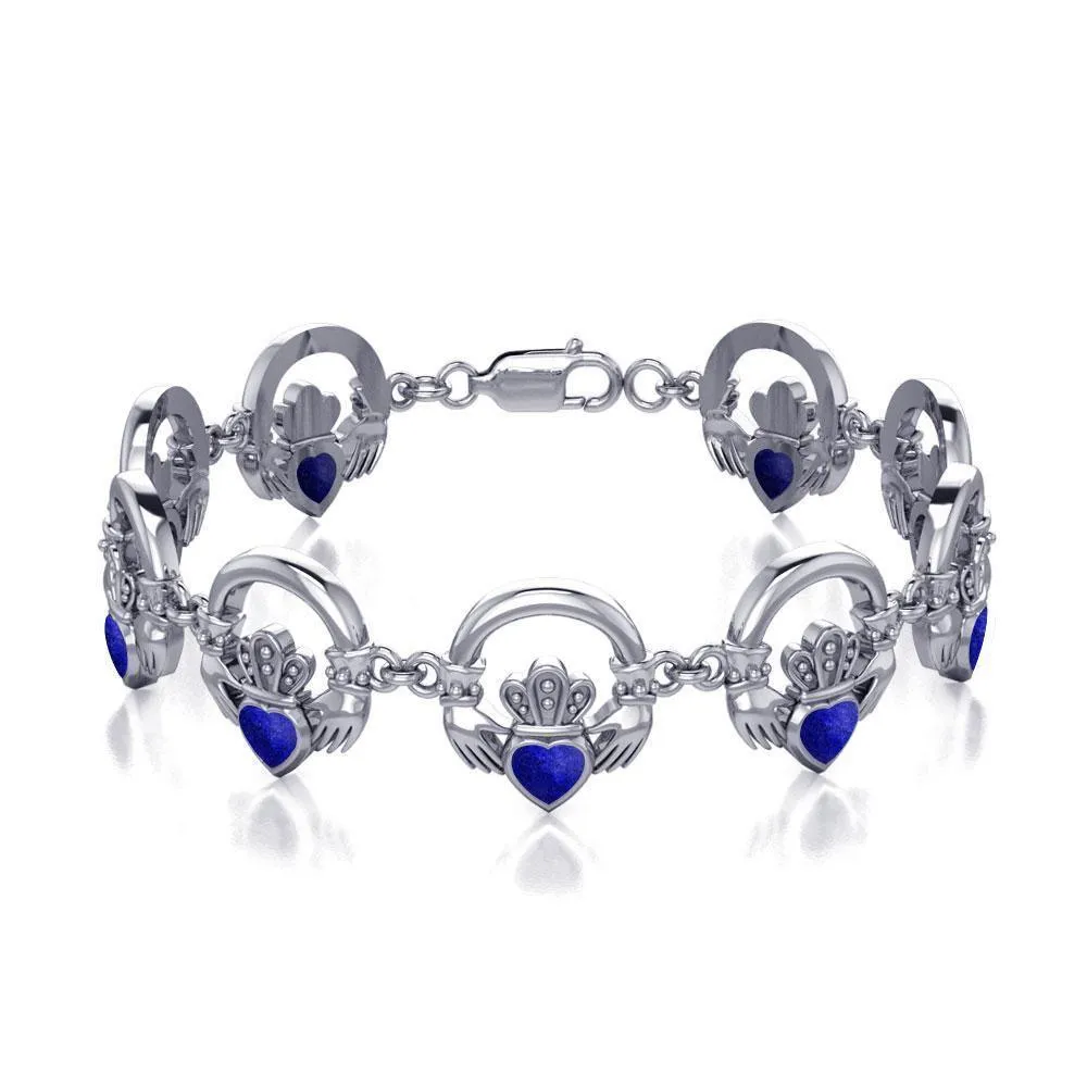 Crown it with your love ~ Celtic Knotwork Irish Claddagh Sterling Silver Bracelet with Inlaid Gem TBG738