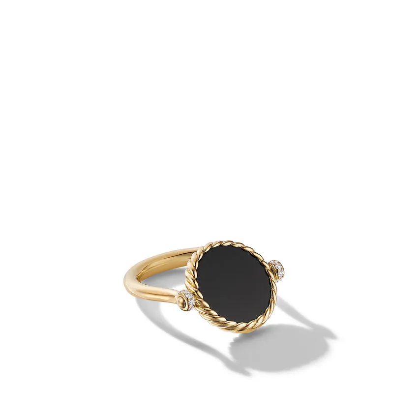 DY Elements Swivel Ring in 18K Yellow Gold with Black Onyx and Mother of Pearl and Diamonds