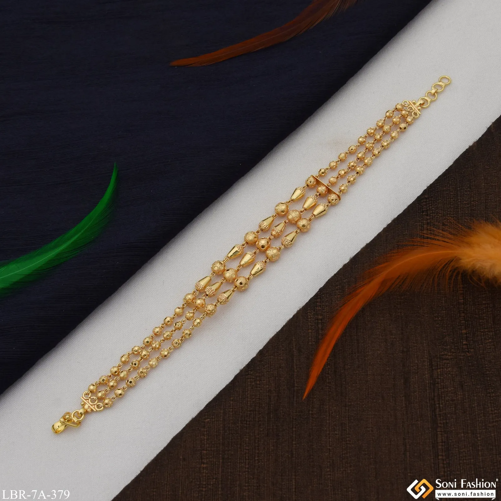 Fancy Design Gold Plated Brass Beaded Bracelet for Ladies - Style A379
