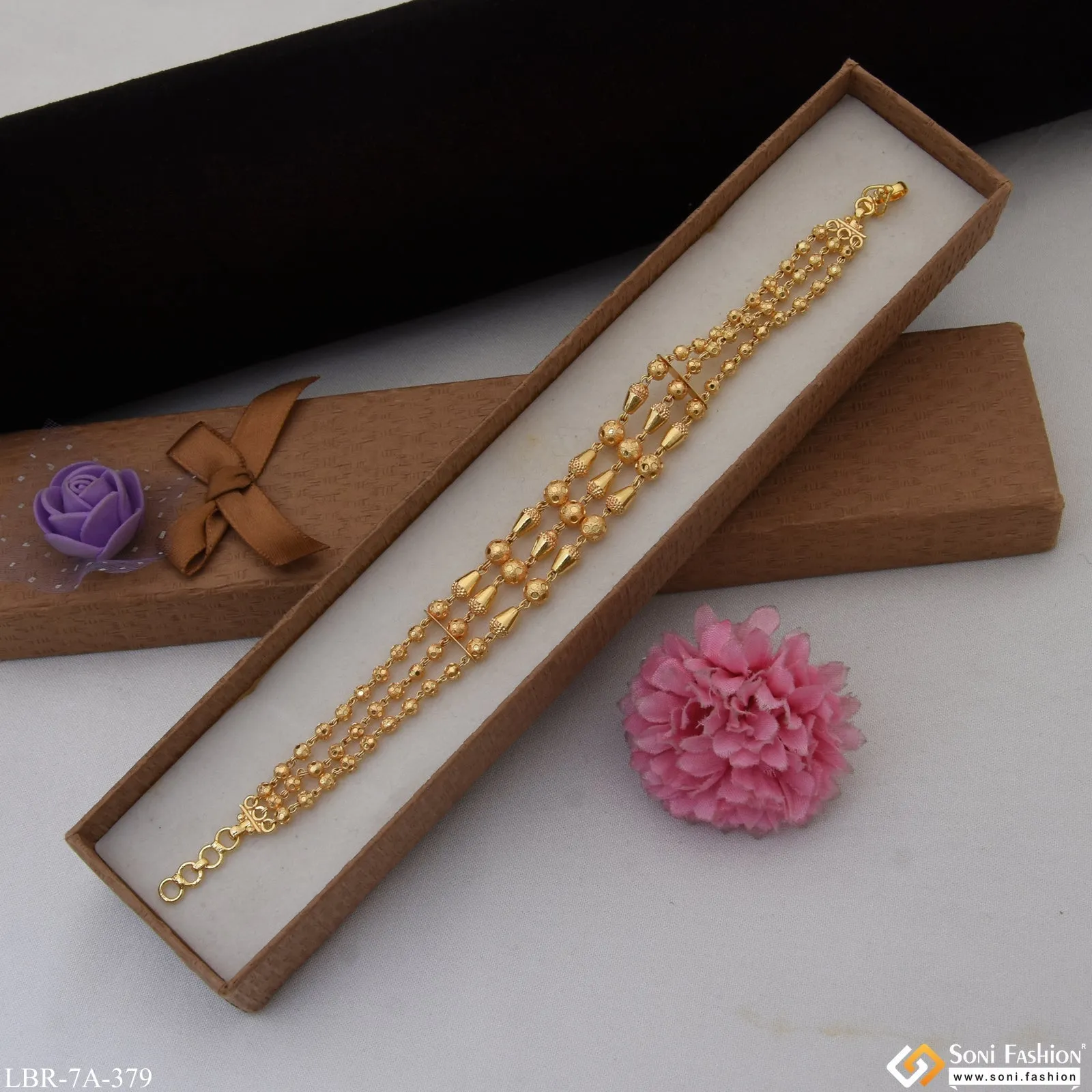 Fancy Design Gold Plated Brass Beaded Bracelet for Ladies - Style A379