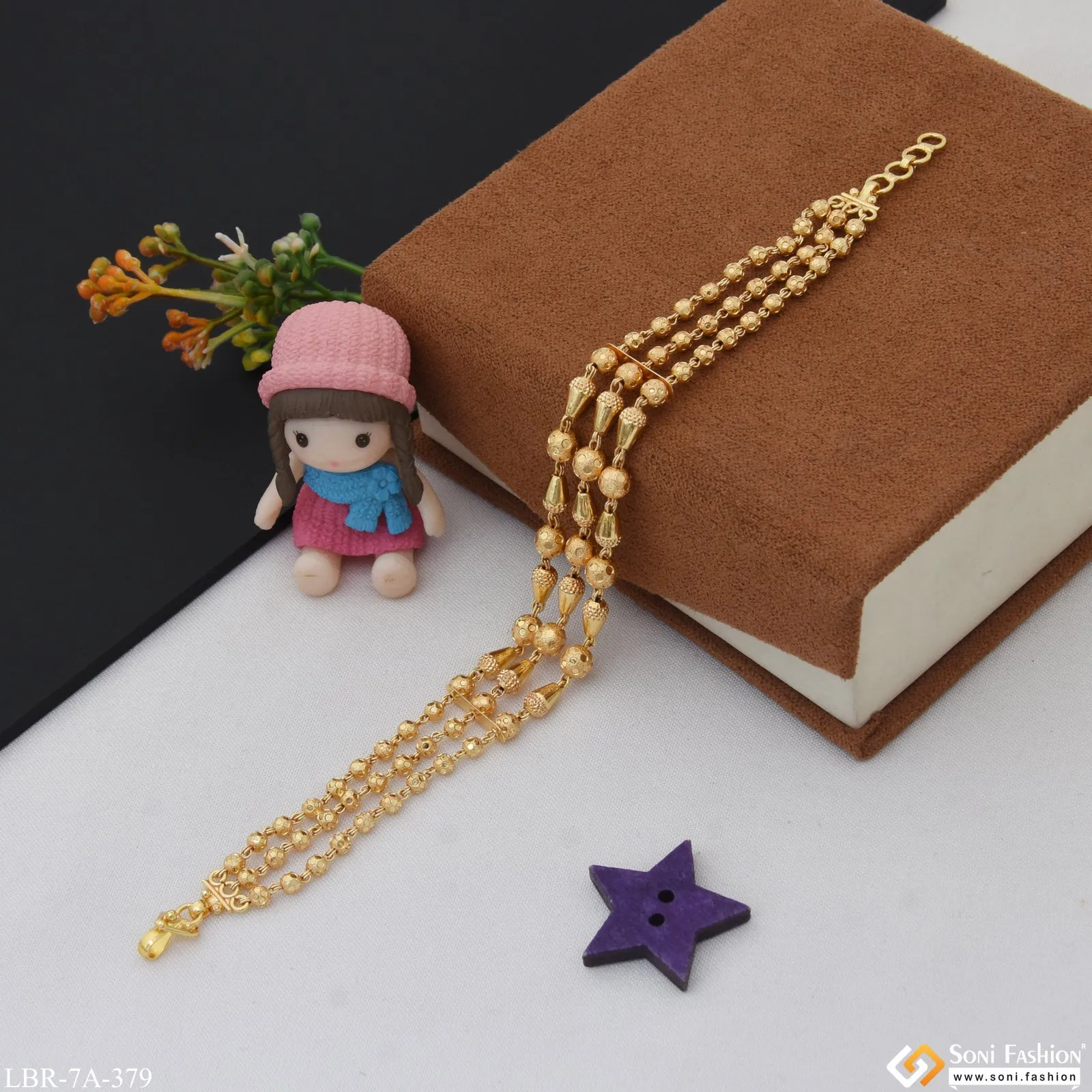 Fancy Design Gold Plated Brass Beaded Bracelet for Ladies - Style A379