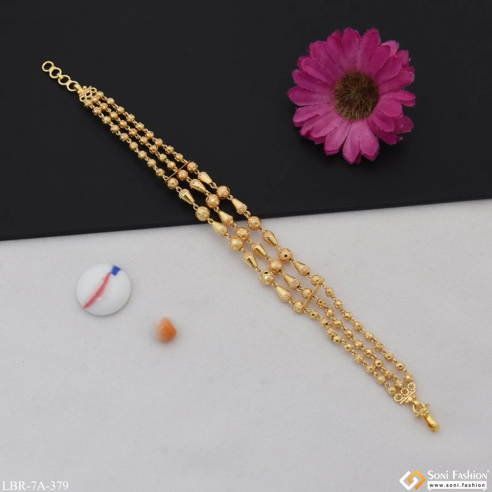 Fancy Design Gold Plated Brass Beaded Bracelet for Ladies - Style A379