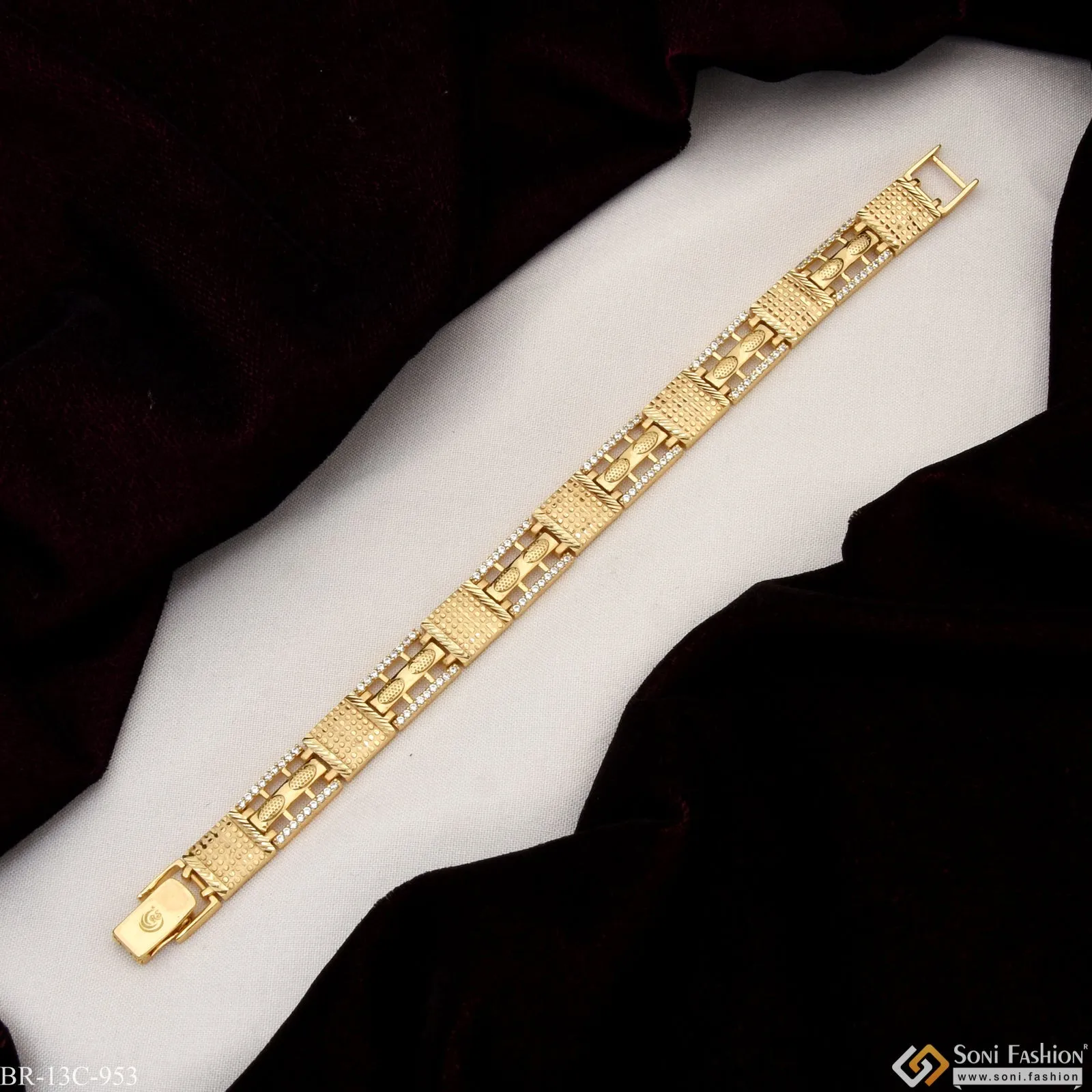Fancy with Diamond Hand-Crafted Design Gold Plated Bracelet for Men - Style C953