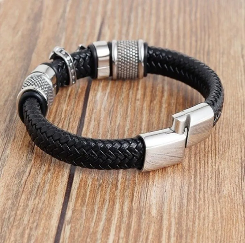 fashion classic black woven leather inlaid cross magnetic hidden safety buckle