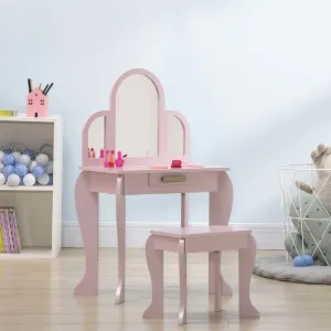 Girls Dressing Table with Mirror and Stool | Vanity Unit with Drawer | Pink | 3-6 Years