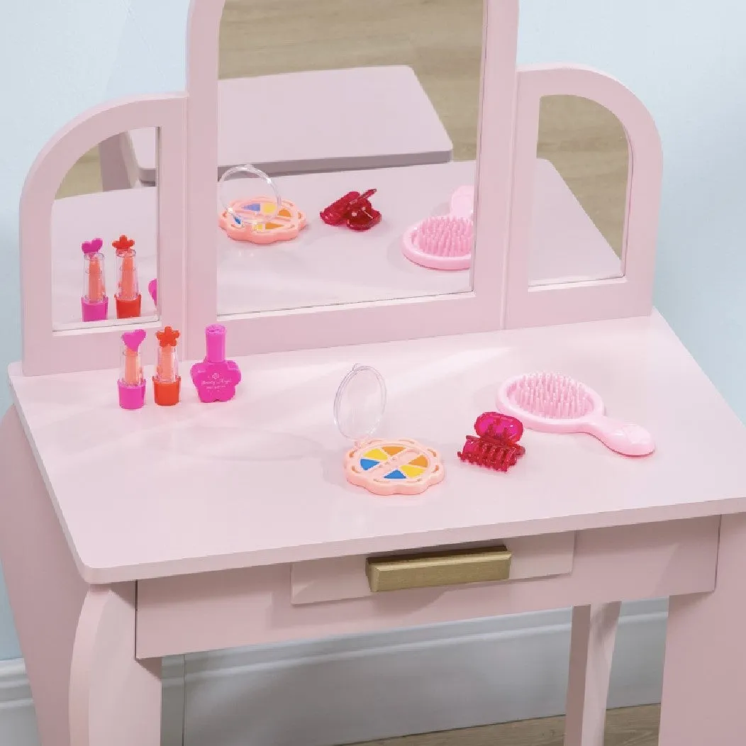 Girls Dressing Table with Mirror and Stool | Vanity Unit with Drawer | Pink | 3-6 Years