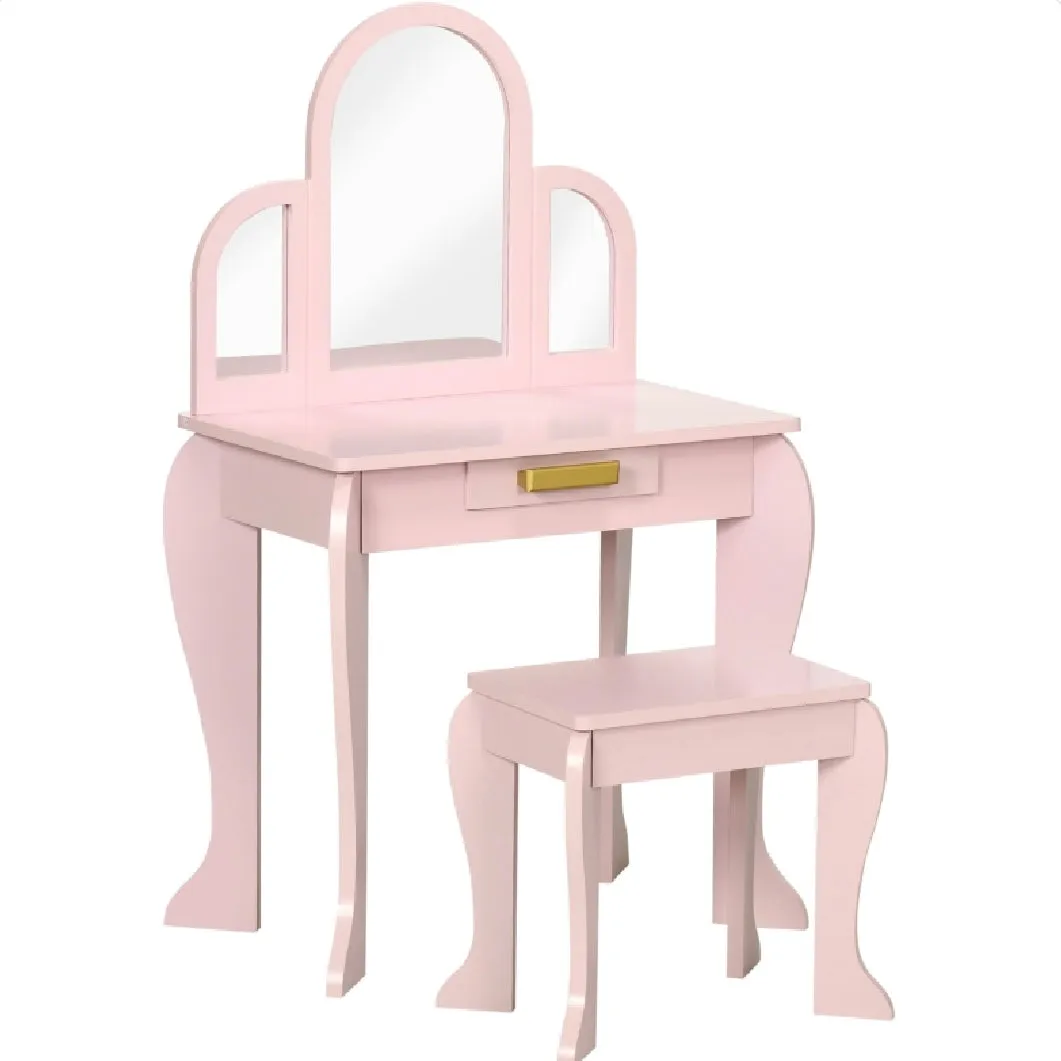 Girls Dressing Table with Mirror and Stool | Vanity Unit with Drawer | Pink | 3-6 Years