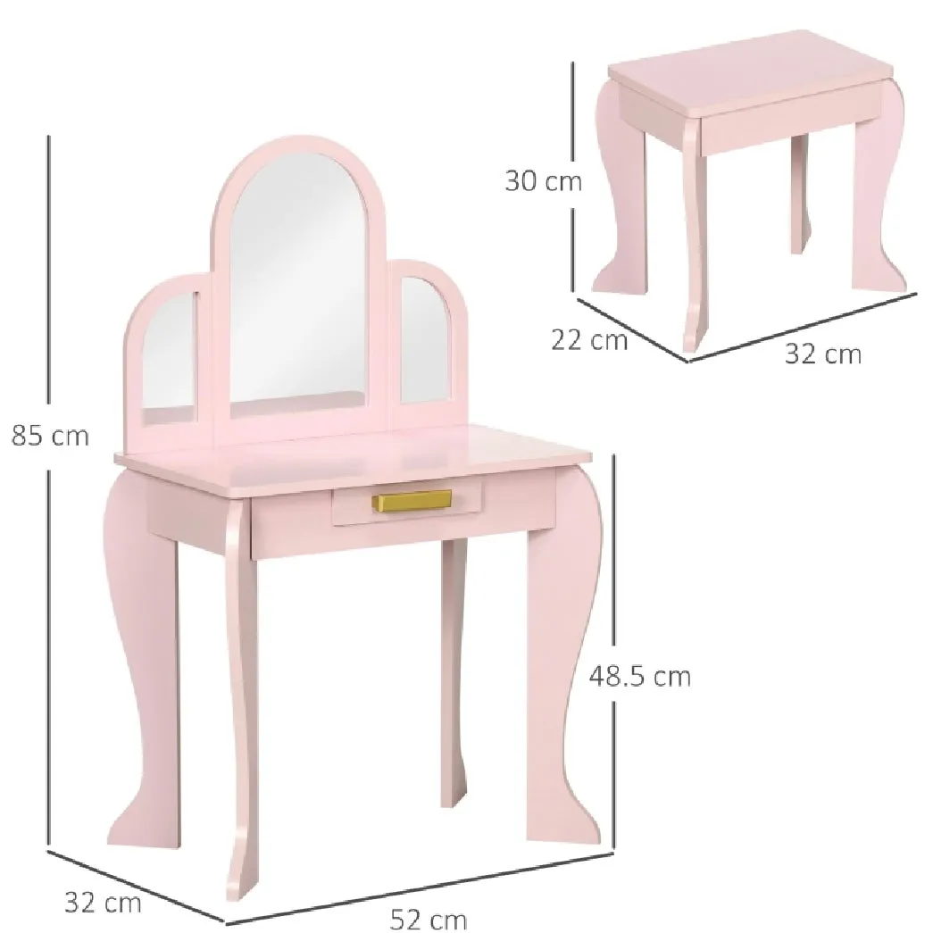 Girls Dressing Table with Mirror and Stool | Vanity Unit with Drawer | Pink | 3-6 Years