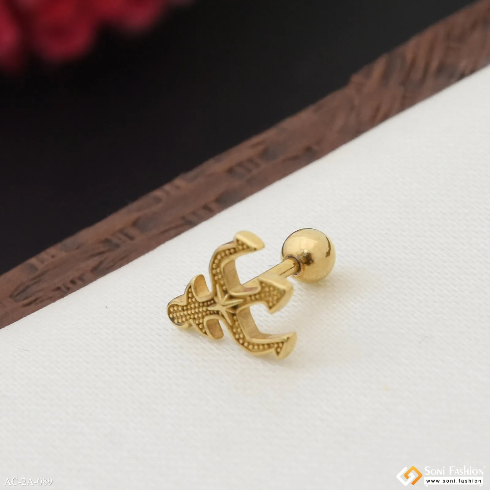 Golden Trident Stainless Steel Stud Earring for Men (1 Pc) - Style A089