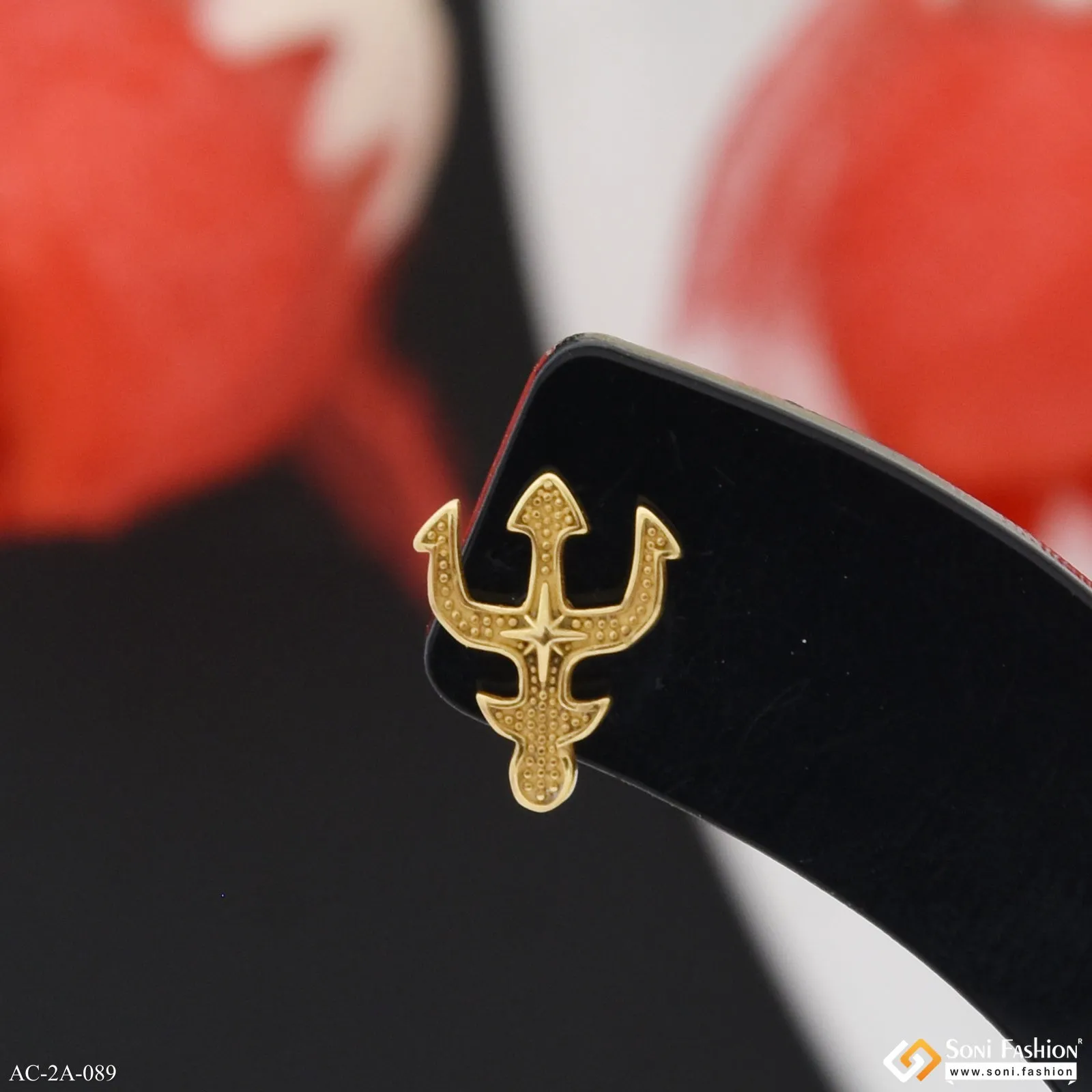 Golden Trident Stainless Steel Stud Earring for Men (1 Pc) - Style A089