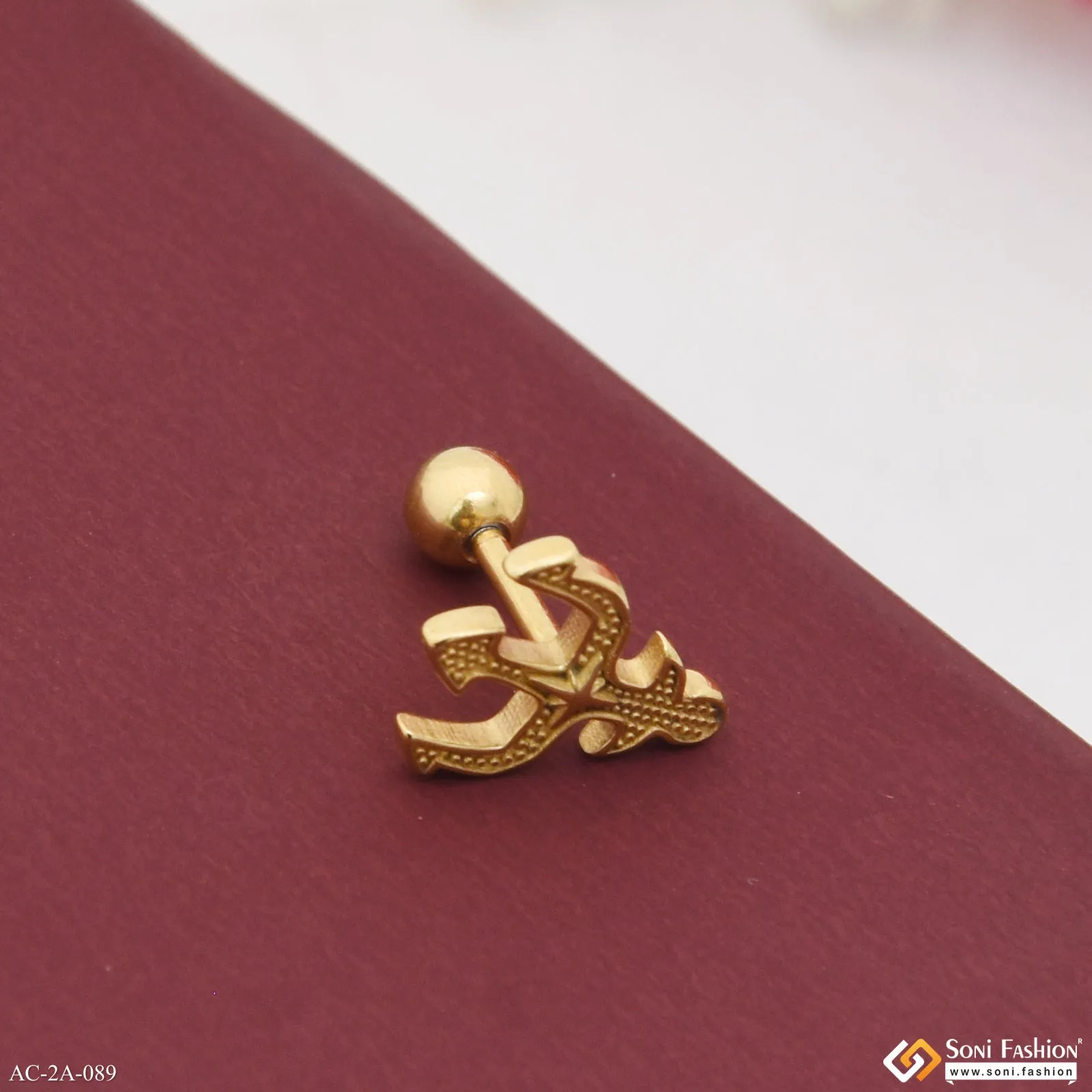 Golden Trident Stainless Steel Stud Earring for Men (1 Pc) - Style A089