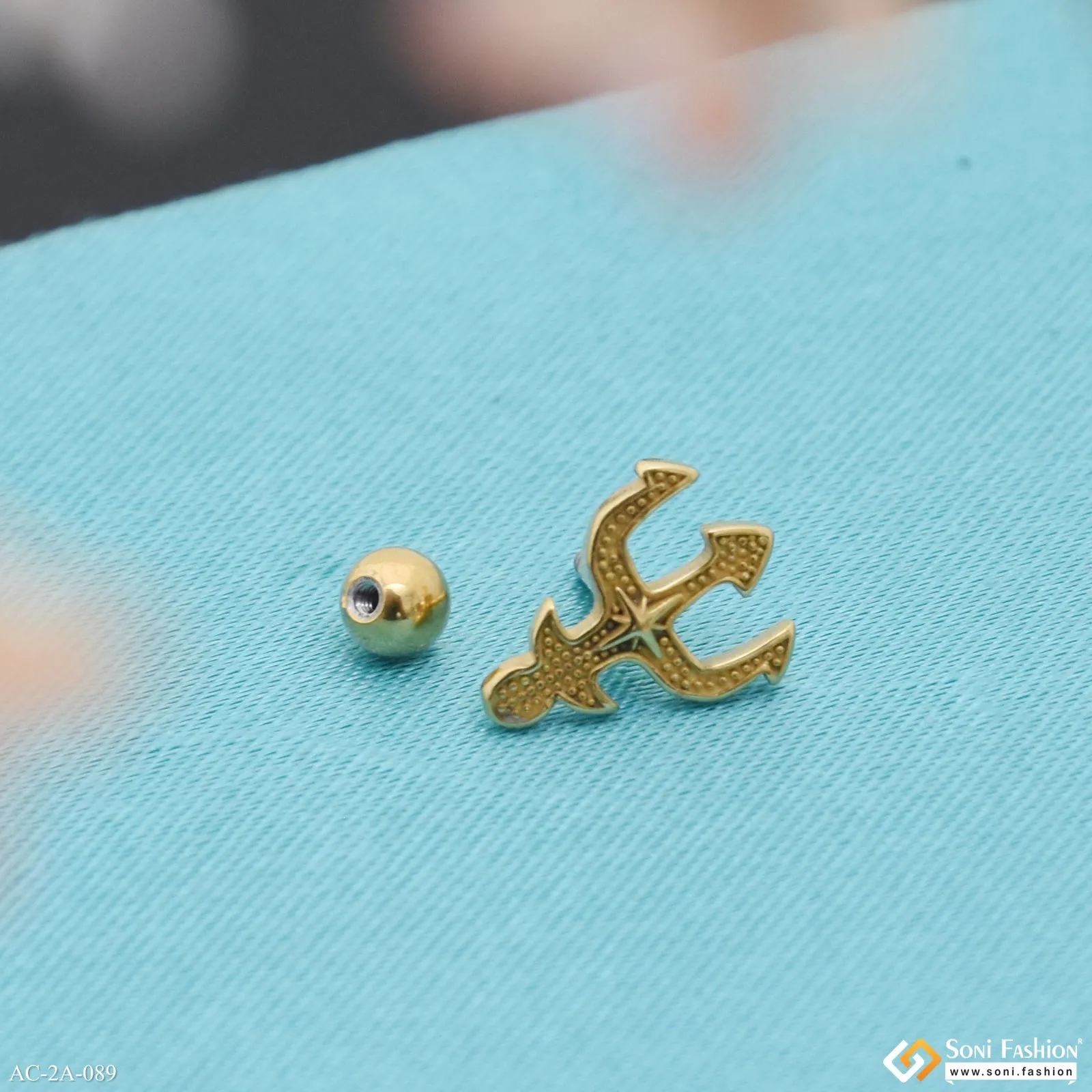 Golden Trident Stainless Steel Stud Earring for Men (1 Pc) - Style A089