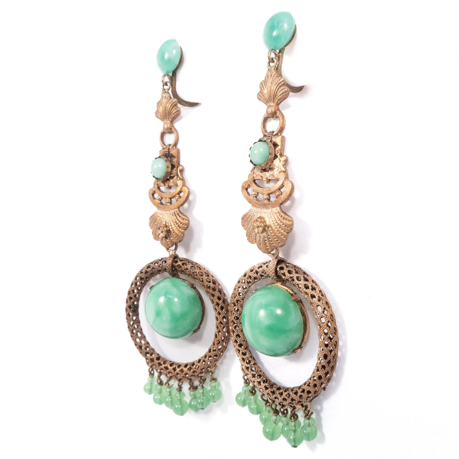 Green Glass Dangle Earrings