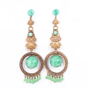 Green Glass Dangle Earrings