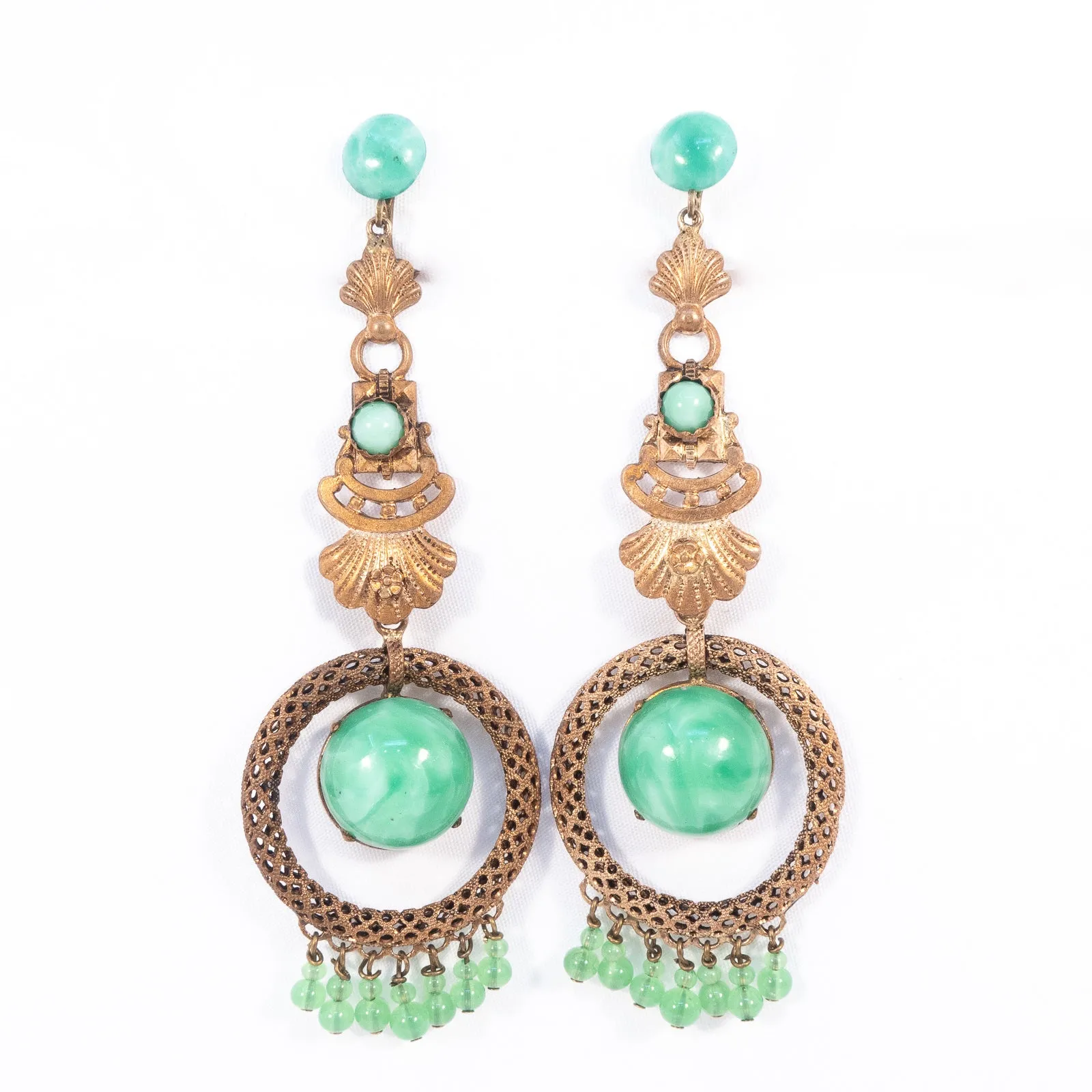Green Glass Dangle Earrings