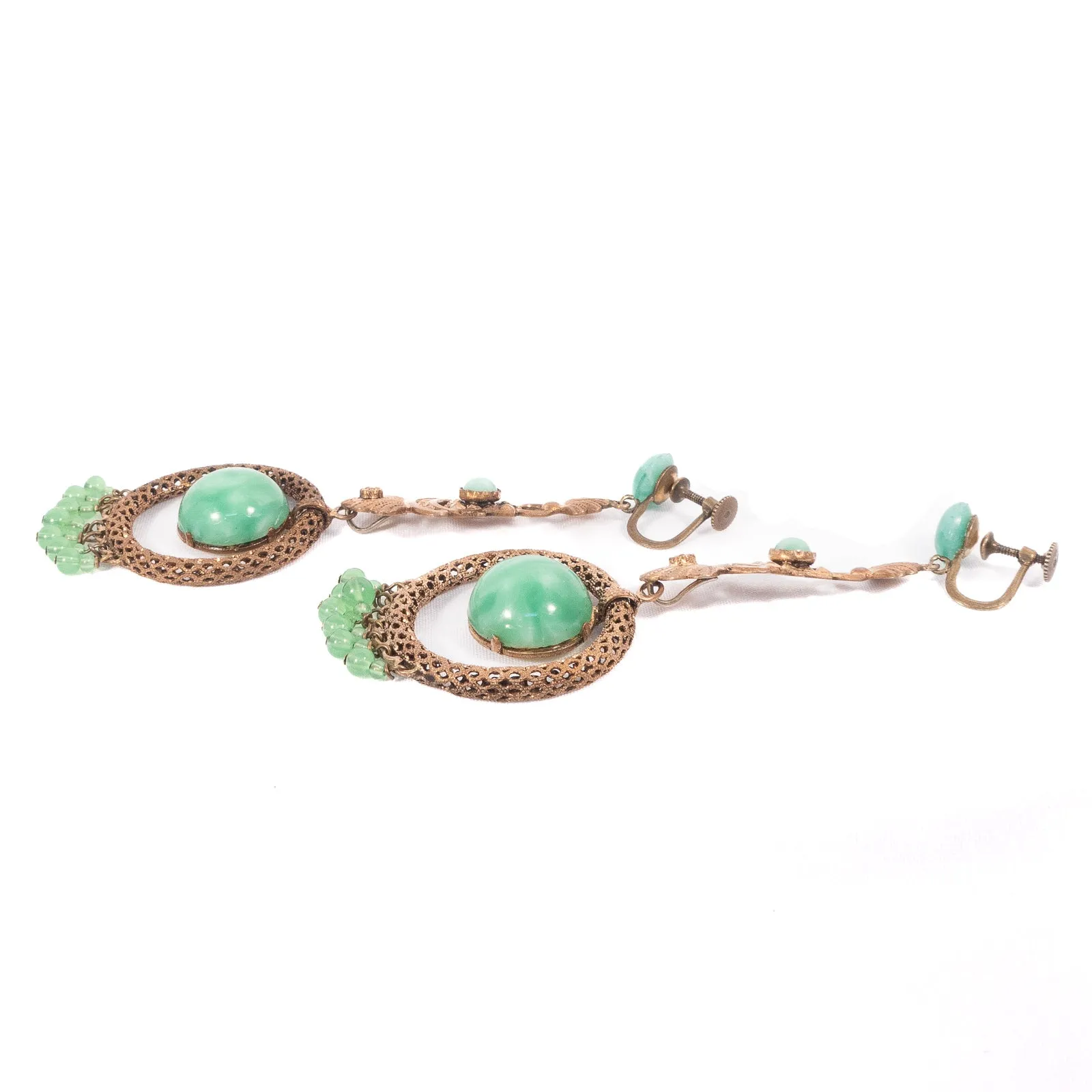 Green Glass Dangle Earrings