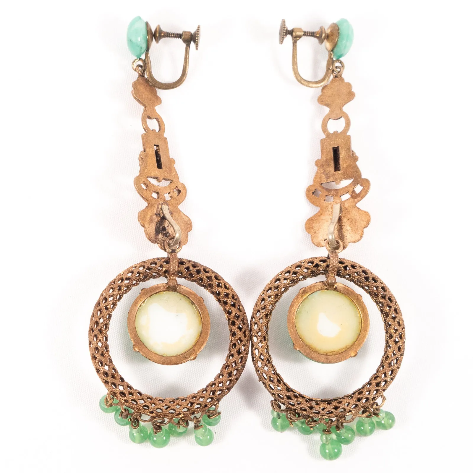 Green Glass Dangle Earrings