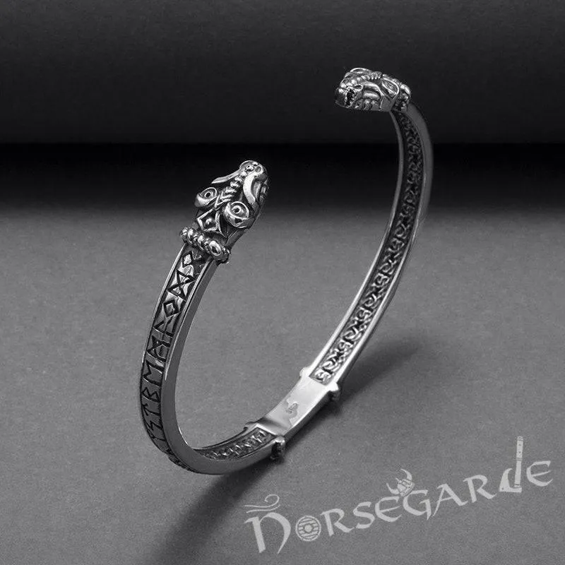 Handcrafted Runic Serpent Torc Bracelet - Sterling Silver