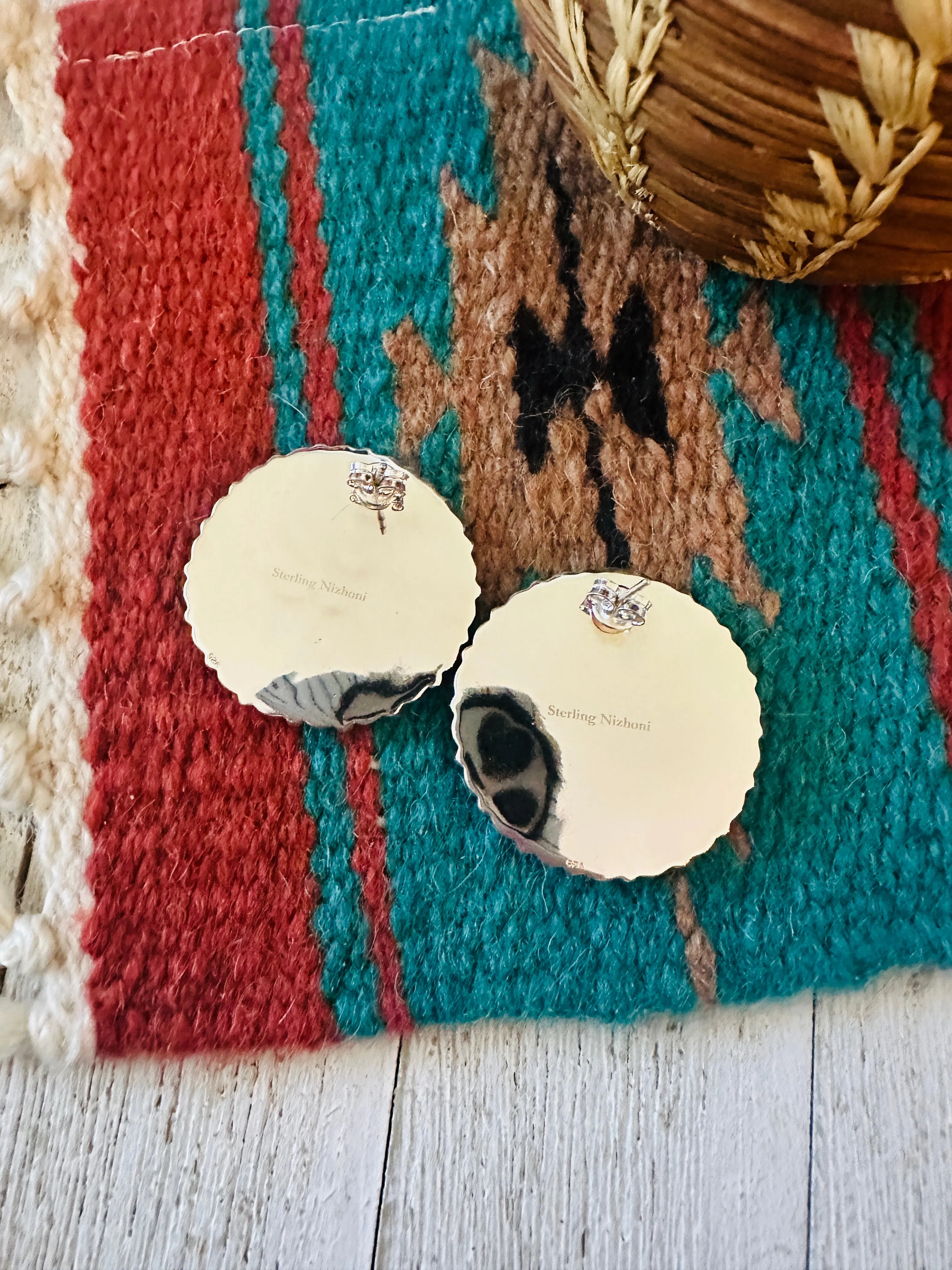 Handmade Onyx & Sterling Silver Cluster Post Earrings Signed Nizhoni