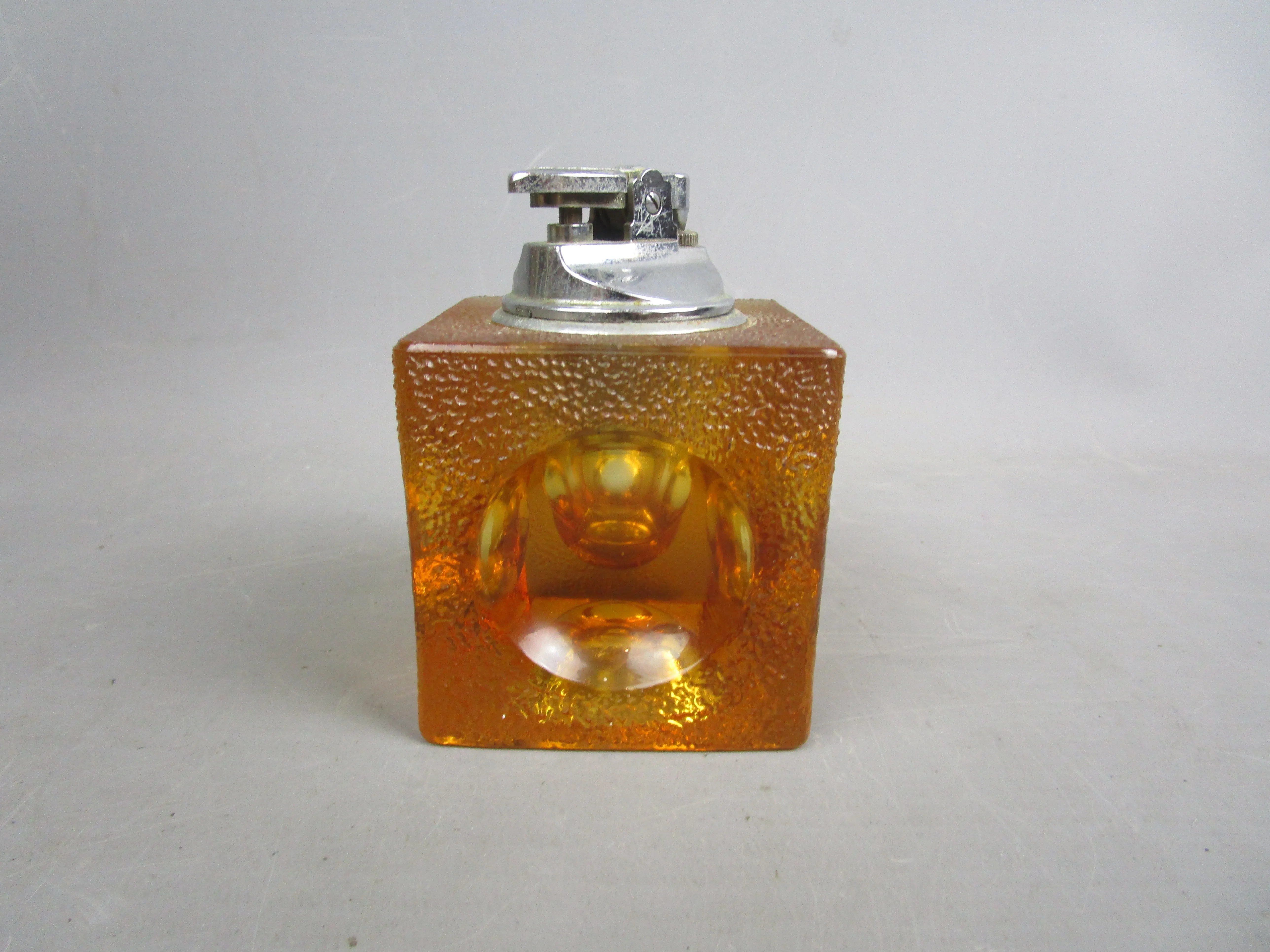 Japanese Amber Glass Retro Styled Table Lighter Vintage c1970