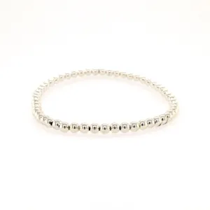 Karen Lazar Stretch 3mm Silver Plain Beaded Bracelet Size 6.5