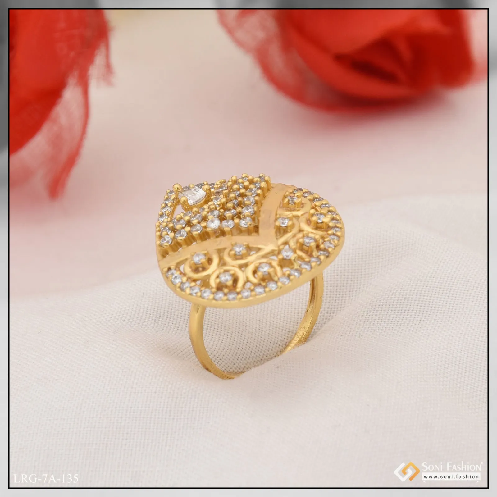 Latest Design with Diamond Fancy Design Gold Plated Ring for Ladies - Style LRG-135