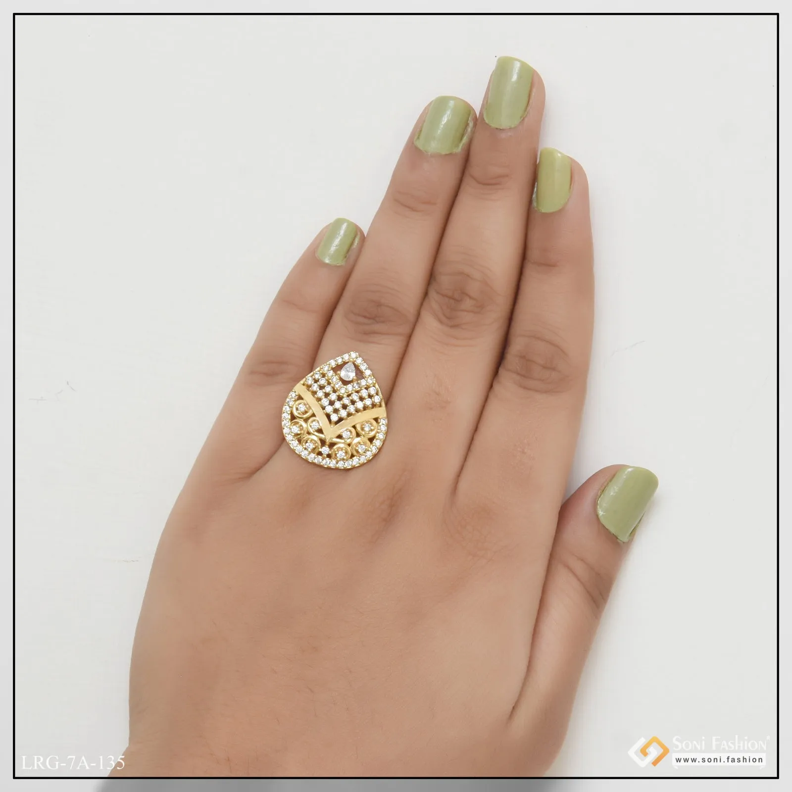 Latest Design with Diamond Fancy Design Gold Plated Ring for Ladies - Style LRG-135