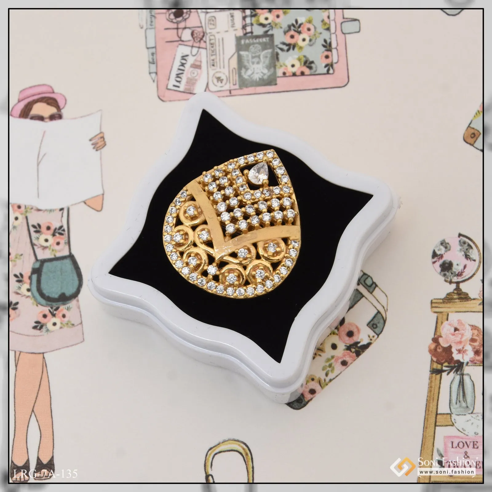 Latest Design with Diamond Fancy Design Gold Plated Ring for Ladies - Style LRG-135