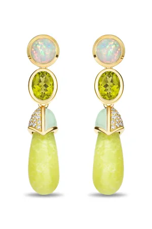 Lime Opal Drip Drop Statement Earrings