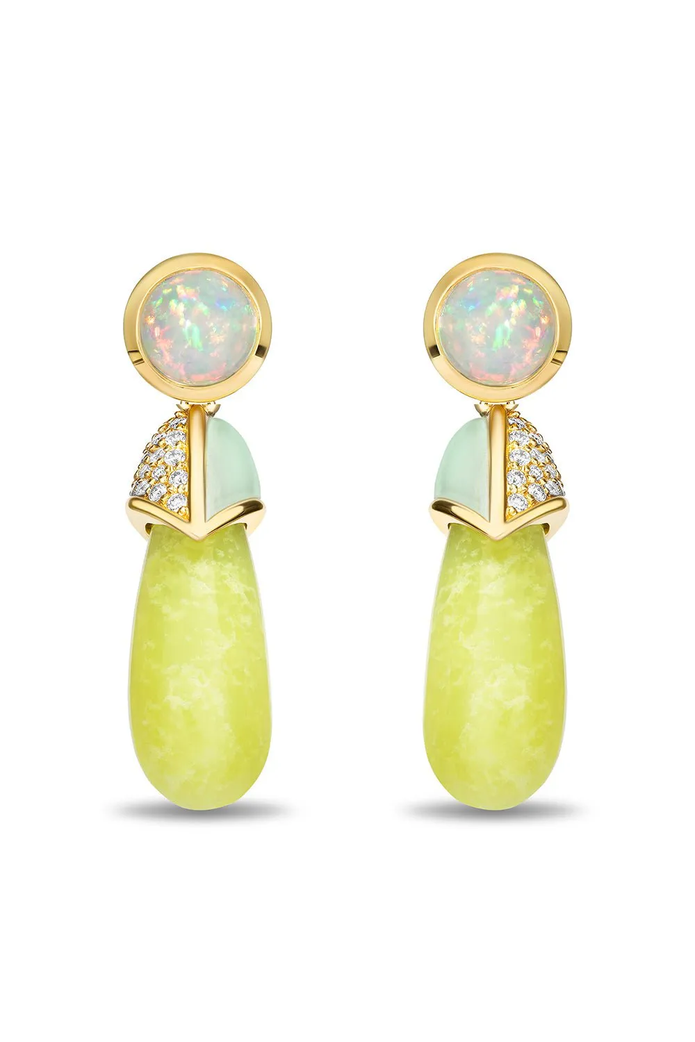 Lime Opal Drip Drop Statement Earrings