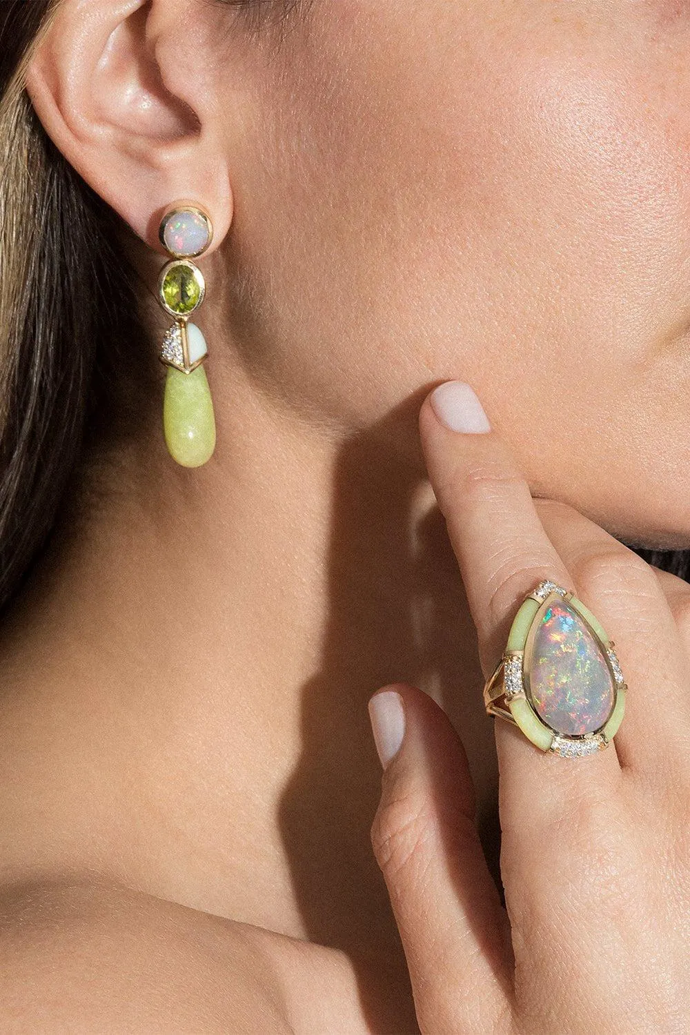 Lime Opal Drip Drop Statement Earrings