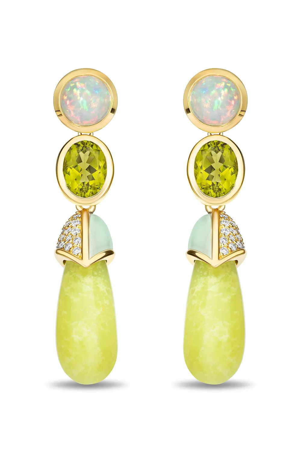 Lime Opal Drip Drop Statement Earrings