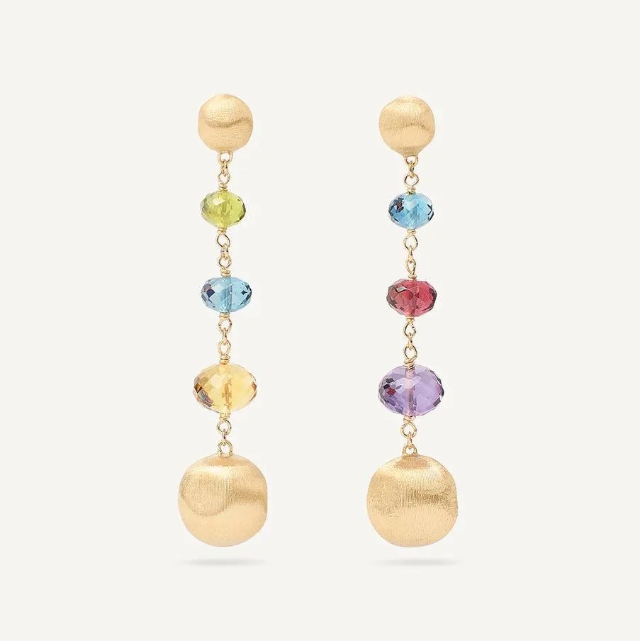 Marco Bicego Africa Gemstone Drop Earrings in 18k Yellow Gold with Mixed Gemstones