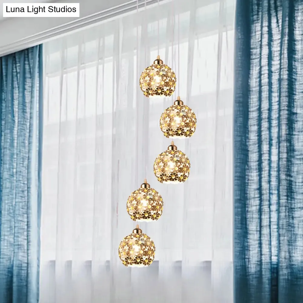Modern Metallic Ceiling Light with Amber Crystal Accent - 5/8 Heads Multi Light Kit