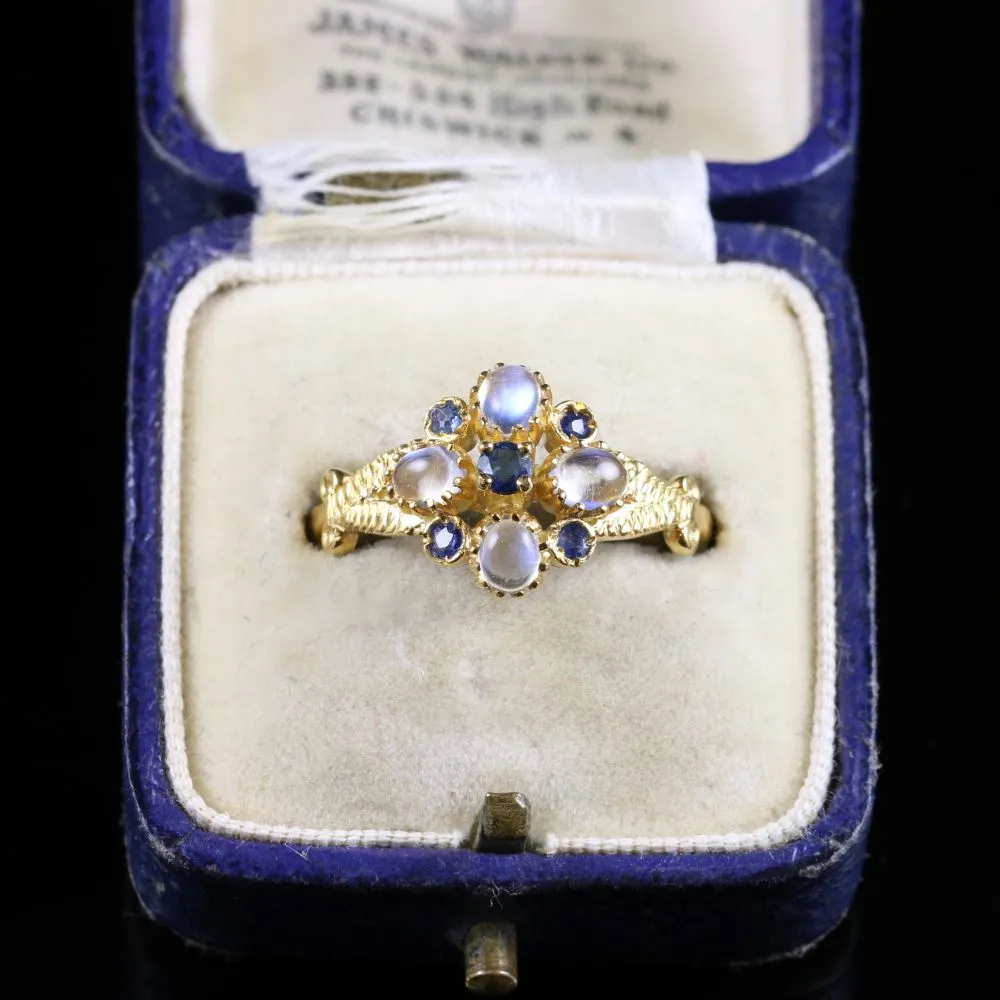 Moonstone Sapphire Gold Silver Ring