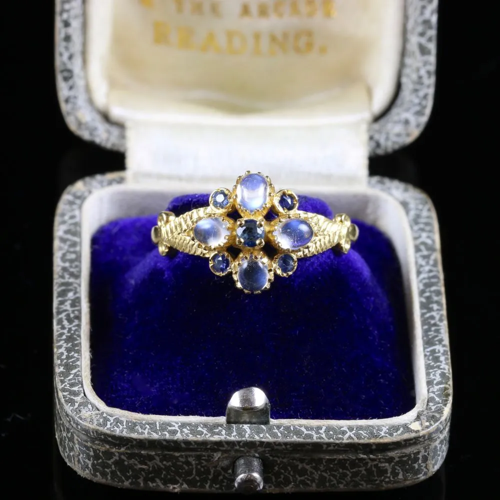 Moonstone Sapphire Gold Silver Ring