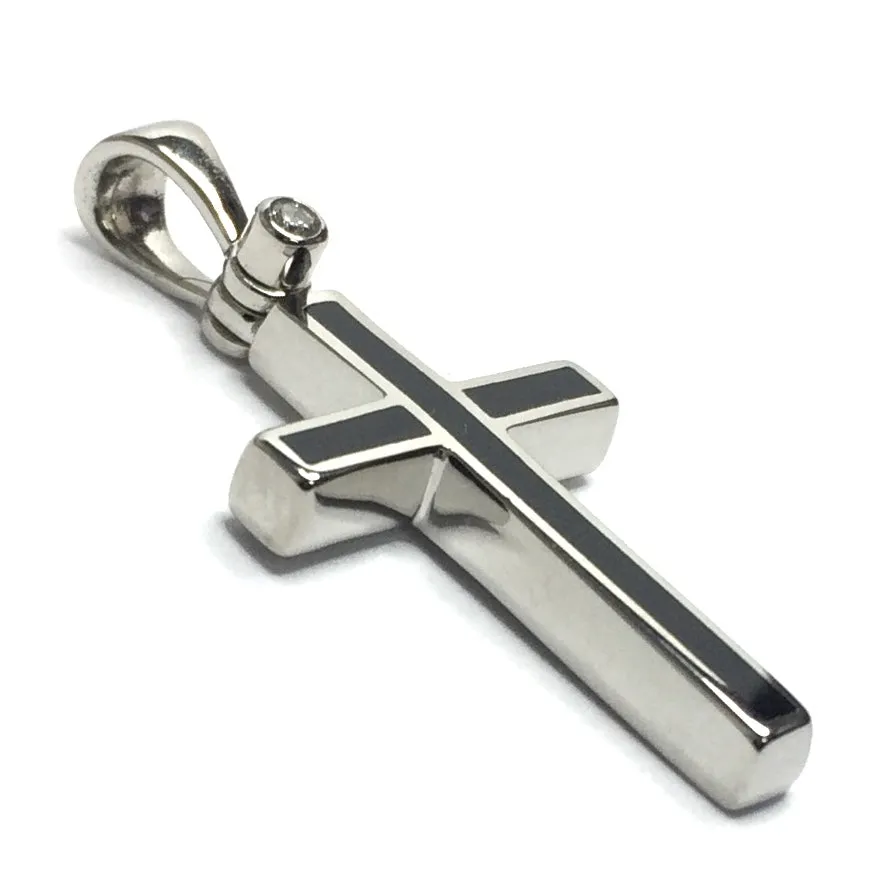 Onyx 3 Section Inlaid Cross .02Ct Diamond Pendant