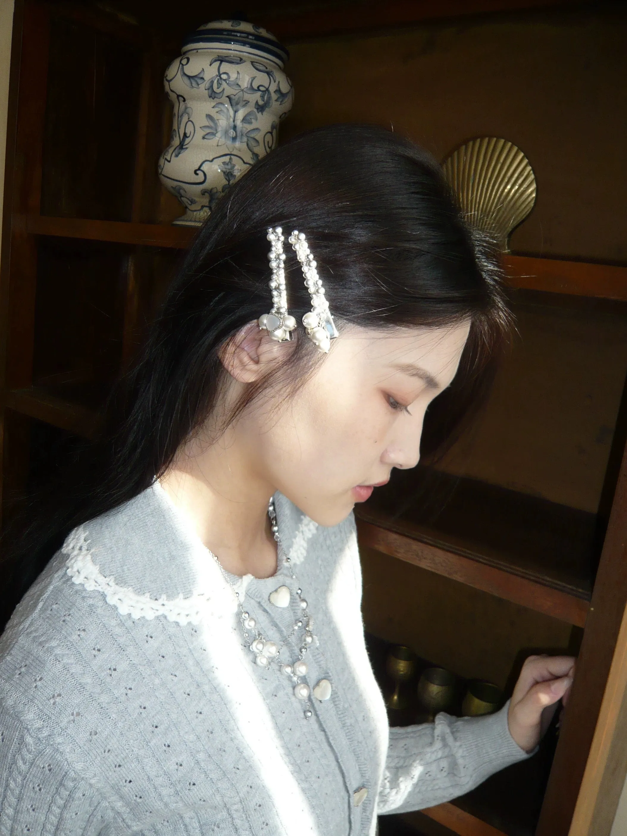[Pacific Position] Moonlight Mother Glass Pearls Hairpin Set