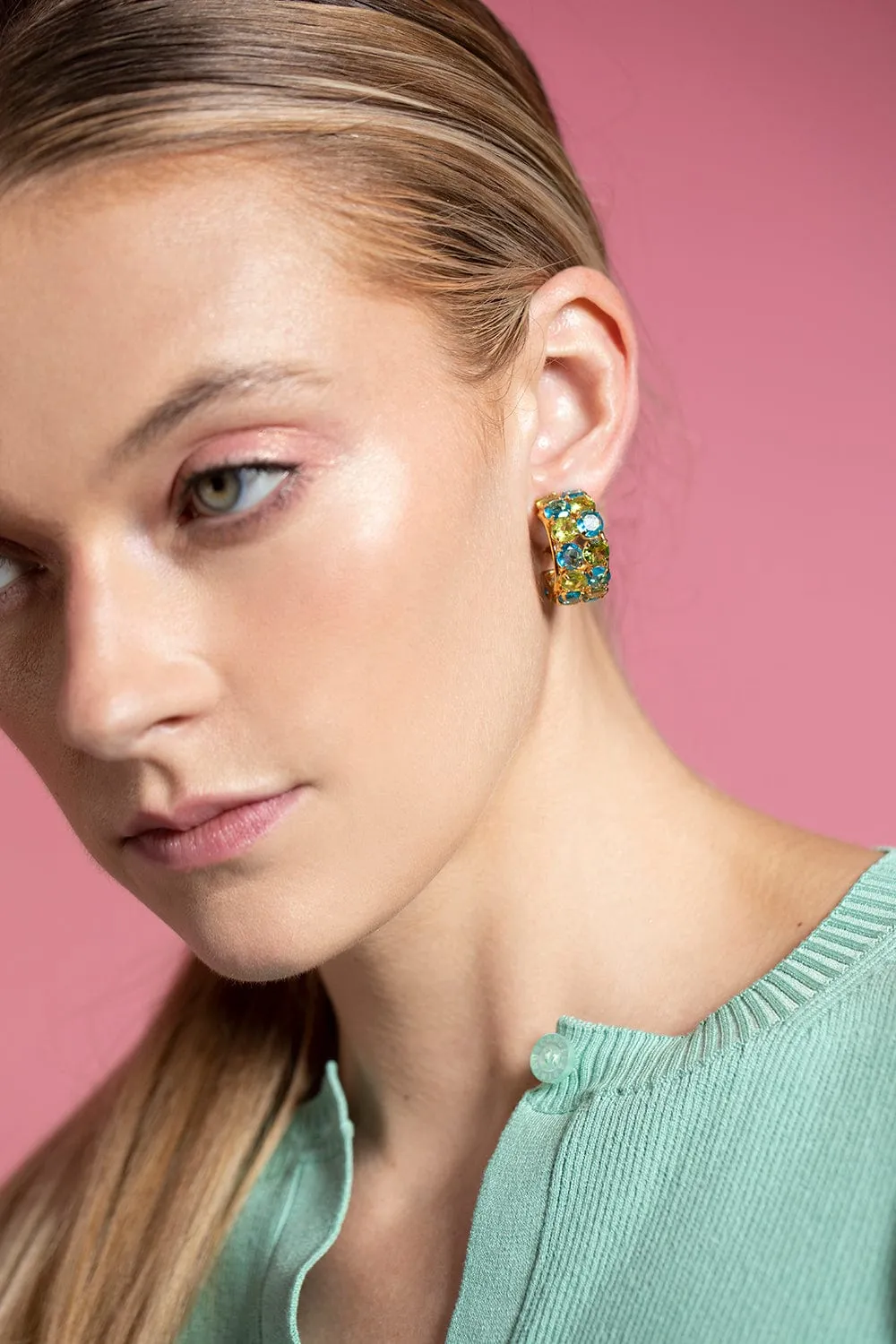 Peridot and Swiss Blue Quartz Hoop Earrings