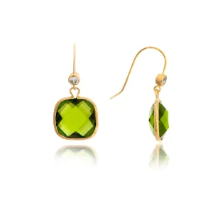 Peridot Crystal   Cubic Zirconia Cushion Dangle Earrings