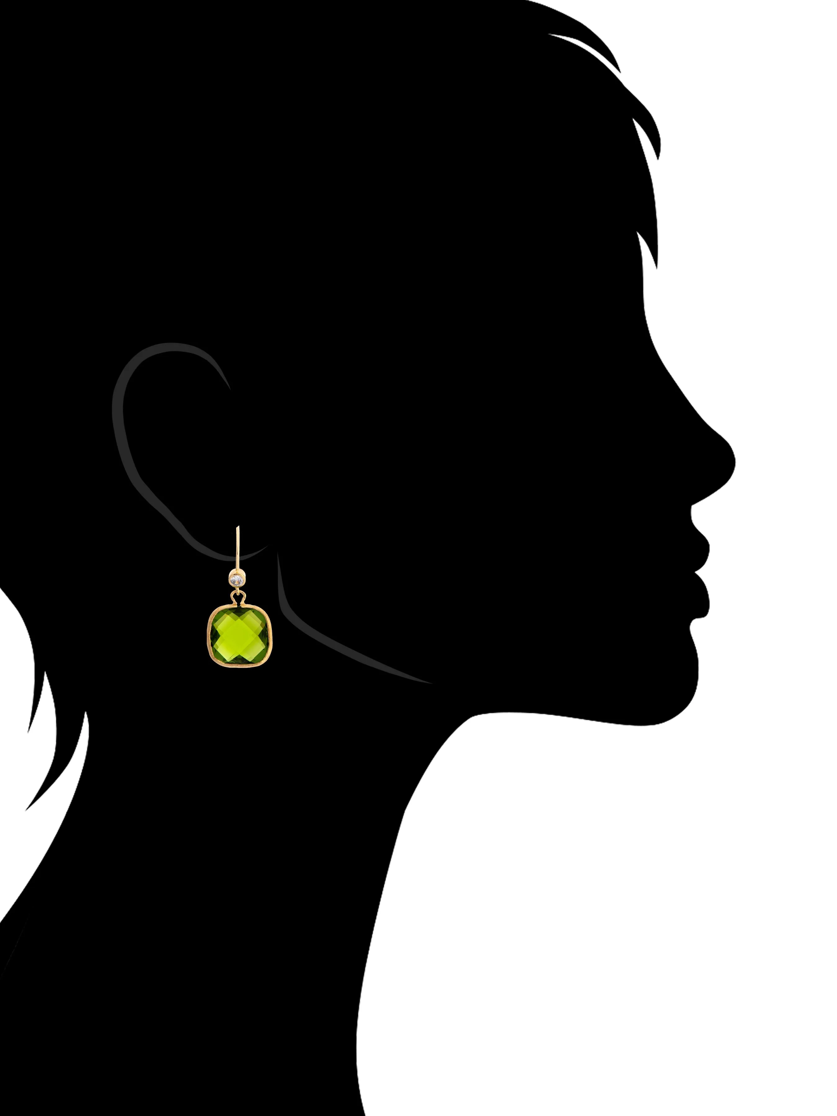 Peridot Crystal   Cubic Zirconia Cushion Dangle Earrings