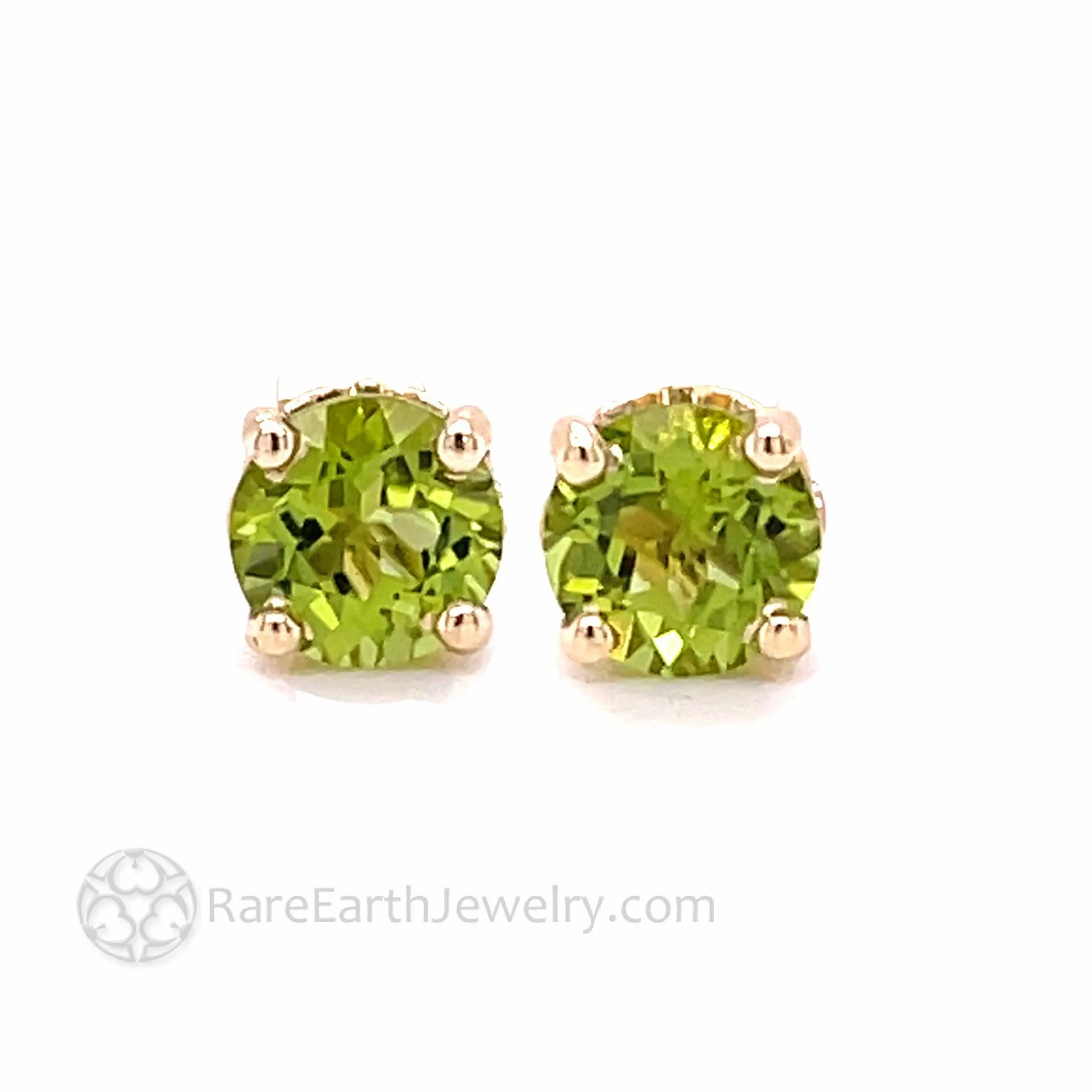 Round Peridot Stud Earrings 14K Gold Peridot Earrings August Birthstone