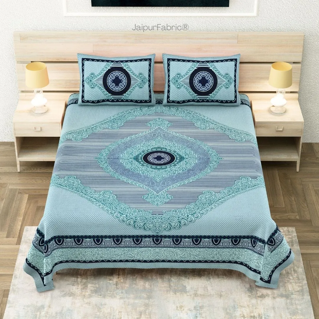 Shubh Labh Teal Elegance Luxurious Pure Cotton King Size Bedsheet