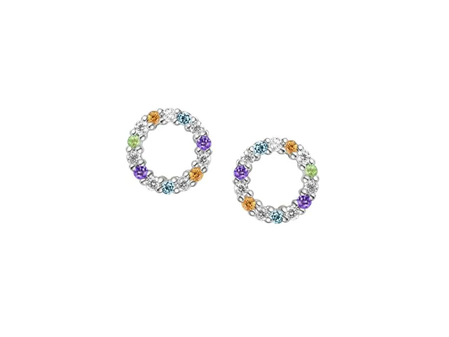 Silver Pastel Multi Gemstone Circle of Life Earrings