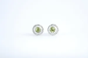 Silver stud earrings with green Peridot gemstone