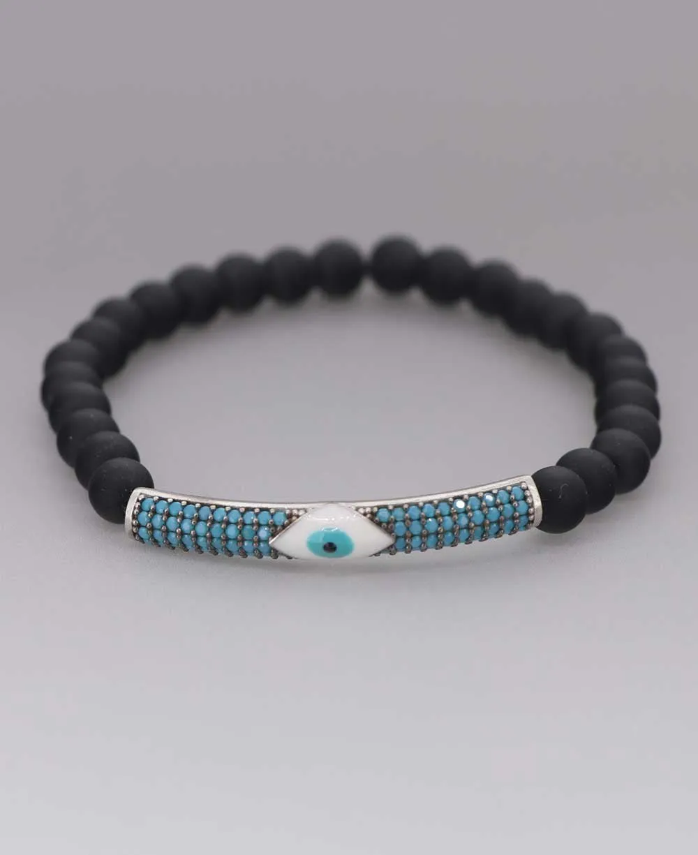 Sterling Silver Evil Eye Bracelet, Stretch or Adjustable