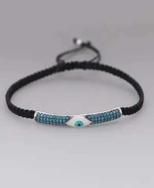 Sterling Silver Evil Eye Bracelet, Stretch or Adjustable