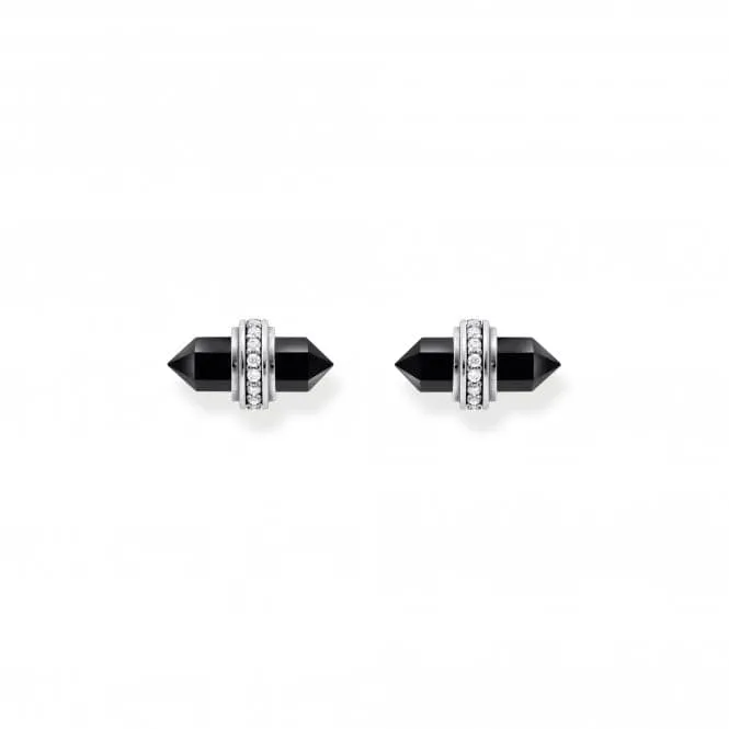 Sterling Silver Zirconia Hexagonal Black Onyx Earrings H2281-641-11